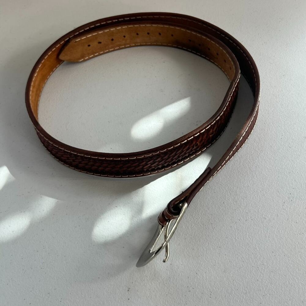 Leather Western Belt Women's Size 36 Engraved Silver Buckle